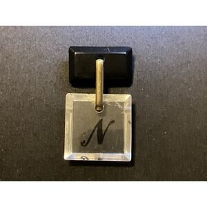 1930’s Vintage Black Bakelite & Clear Lucite Letter N Brooch